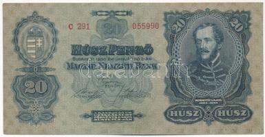 1930. 20P "C 208 045085" T:III kis szakadás, szép papír  Adamo P11