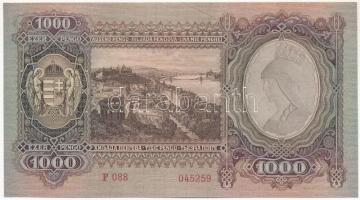 1943. 1000P "F 088 045259" T:I nyomdai papírráncokkal
Hungary 1943. 1000 Pengő "F 08...