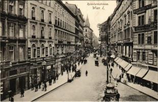 Wien, Vienna, Bécs; Rotenturmstrasse / street view, shops of Nik. Szailer & Comp., Sigmund Wienmann, Hugo Wolf, H. Schwarzmantel, automobiles