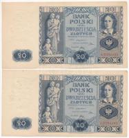 Lengyelország 1936. 20Zl (2x) közeli sorszámúak T:III Poland 1936. 20 Zlotych (2x) close serials C:F Krause P#77