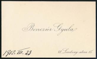 Benczúr Gyula (1844 - 1920) névjegykártyáján saját kézzel írt sorai Kézdi-Kovács László (1864 - 1942...