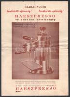 Hajós és Szántó Rt. Elektromosgyár Haeszpresszo kávégépének használtai utasítása, hajtott, szakadással