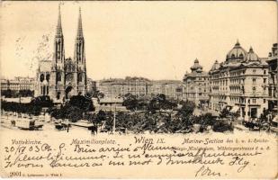 1903 Wien, Vienna, Bécs; Maximilianplatz, Marine-Section des k.u.k. Reichs-Kriegs-Ministerium, Währingerstrasse 6 u. 8. / square, horse-drawn tram (EK)