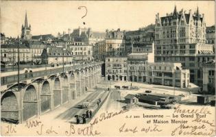 1902 Lausanne, Le Grand Pont et Maison Mercier / bridge, palace, shops (EK)