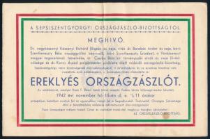 1942 Sepsiszentgyörgy, meghívó ereklyés országzászló avatási ünnepségre, hajtásnyommal