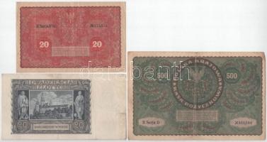 Lengyelország 1919. 20M + 500M + 1934. 100Zl (2x) + 1940. 10Zl (2x) + 20Zl T:III,III- közte folt, ki...