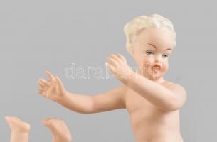 Wallendorf porcelán labdázó puttók, kézzel festett, jelzett, kis kopásnyomokkal, m: 14 cm