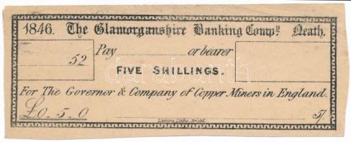 Nagy-Britannia / Glamorganshire 1846. The Glamorganshire Banking Comp. kitöltetlen váltó 5 shillingről T:III kis folt Great Britain / Glamorganshire 1846. The Glamorganshire Banking Comp. unfilled bill of exchange for 5 Shillings C:F small spot