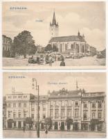 1906 Eperjes, Presov; Fő utca és tér, piac, üzletek - 2 db régi képeslap / main street and square, market, shops - 2 postcards