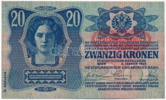 1913. 20K II. kiadás piros "DEUTSCHÖSTERREICH" felülbélyegzéssel, "1142 665745" ...