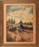 Zombory Brigitta (?-?): Pásztorlány, 1951. Akvarell, papír, jelzett. Sérült 44,5×32 cm. Dekoratív, kissé sérült fakeretben.