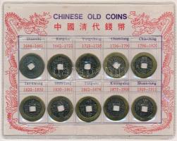 Kína ~1600-1900. 10db szuvenír érme szett fóliacsomagolásban T:2,2- China ~1600-1900. 10pcs in souvenir coin set, in foil packing C:XF,VF