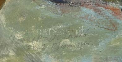 Zirkelbach László (1916-2014): Pócsmegyer, 2002. Olaj, papír, jelzett. Üvegezett fakeretben, 28x39 c...