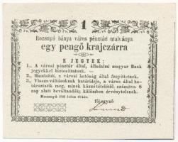 Rozsnyó 1849. július 16. 1kr Rozsnyó bánya város pénztári utalványa kitöltetlen, vastag fehér papíron T:I- Adamo ROZ-1.1.1