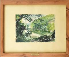 A Réth jelzéssel: Vízparti táj. Akvarell, papír, üvegezett fa keretben, 25×38 cm