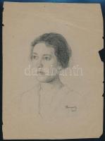 Hunyady jelzéssel. Női portré, 1924. Ceruza, papír, lap széle sérült. 21x16 cm