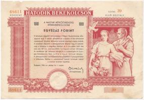 Budapest 1955. Hatodik Békekölcsön nyereménykötvénye 100Ft értékben, szárazpecséttel T:III