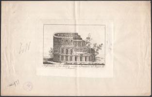 Római kori amfiteátrum látképe a Nápolyi Királyság területén. Rézmetszet, papír, jelzés nélkül. hajtásnyommal, papírra kasírozva. 9x13 cm