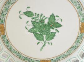 Herendi Apponyi mintás áttört porcelán kosár, kézzel festett, jelzett, d: 21 cm