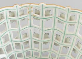 Herendi Apponyi mintás áttört porcelán kosár, kézzel festett, jelzett, d: 21 cm