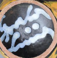 Gorka Lívia mázas sárga fekete váza kézzel festett jelzett, kopásnyomokkal m:21cm