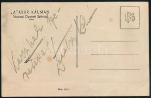 1957 Latabár Kálmán (1902-1970) színművész saját kezű soraival és aláírása az őt ábrázoló kép hátoldalán