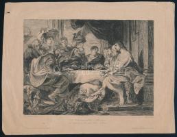 Rubens után, J. Klaus metszése: Jézus lábmosása. Rézkarc, papír, jelzett a karcon. Lapszéli apró sérüléssel. 13x18cm
