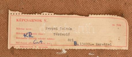 Herpai Zoltán (1951-2011): Térdeplő. Olaj, farost, jelezve jobbra lent. Hátoldalán Képcsarnok Vállal...