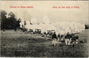 1909 Üdvözlet az örkényi táborból / Gruss aus dem Lager in Örkény / Austro-Hungarian K.u.K. military camp, artillery practice (EK)