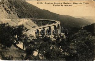 1911 Menton, Route de Sospel, Ligne du Tram Viaduc du Caramel / tram, railway bridge, viaduct (Rb)