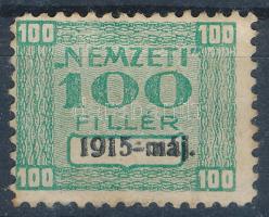1915 "NEMZETI 100 FILLÉR" feliratú tagsági v. adománybélyeg