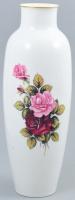 Hollóházi virágmintás porcelán váza. Matricás, jelzett, kopott, m: 26 cm