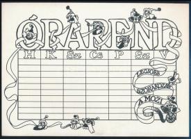 cca 1980 Terence Hill a Szuperzsaru, kisplakát / órarend (kitöltetlen), kétoldalas, 24x17 cm