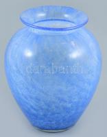 Kék karcagi, berekfürdői kraklé / fátyol üveg váza. Formába fújt, hibátlan. m: 26 cm