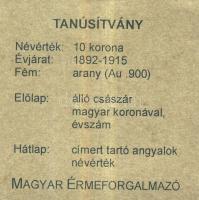 1892. 10K Au 3,387g T:3 Tanúsítvánnyal!