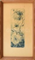Hertay Márta (1932-2018): Virág. Rézkarc, papír, jelzett a karcon, üvegezett keretben, 19×7 cm