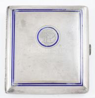 Ezüst (Ag) zománcozott cigarettatárca, vésett monogrammal, jelzett, 10x8 cm, cca. nettó: 120g