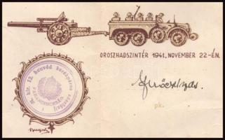 1941 Emléklap a szovjet ellen viselt háború emlékére, 2. honvéd gépkocsizó dandár kötelékében, M. ki...