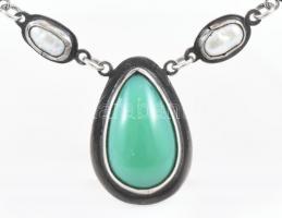 Ezüst (Ag) nyaklánc, Laspis Lazuli és Jáde, 2db gyöngy, h: 42 cm jelzett, bruttó: 33,4g