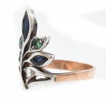 Arany (Ag/14k) gyűrű smaragddal (0,18ct), Zafírral (0,98ct) brill (0,08ct) m: 54, jelzett, bruttó: 4...