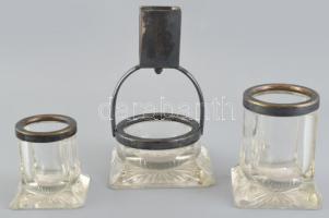 Üveg dohányzókészlet, fém foglalatokkal, sérült, m: 8-18 cm
