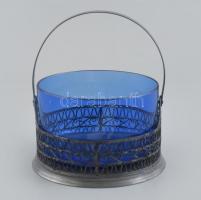 Orosz filigrán kínáló, kék üvegbetéttel, m: 15 cm