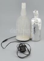Diszkó gömbös Absolut vodkás palack, kopott, m: 27cm + Chivas asztali design lámpa, működik, kopásnyomokkal m: 30 cm