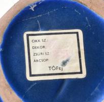 Tófej kék kerámia kancsó, jelzett, apró mázhibákkal, m:22cm