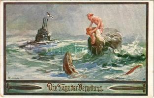 1915 Die Tage der Vergeltung. Bund der Deutschen in Böhmen Bundeskarte Nr. 345. / WWI German Navy (Kaiserliche Marine) art postcard s: Fr. Jung + K.u.K. Fest. Art. Baon Nr. 3. 9. Feldkompagnie (EK)