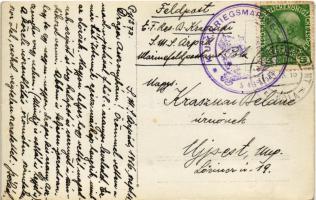 1916 Az Osztrák-Magyar Haditengerészet csatahajója fényszóróval este / WWI Austro-Hungarian Navy, K....