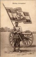 Boldog ünnepeket! / WWI Austro-Hungarian K.u.K. military, soldier with flag and holiday greetings (fl)