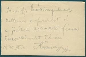 1931 Karinthy Frigyes saját kezű köszöntő sorai és aláírása / Autograph letter of Frigyes Karinthy