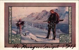 1917 Sieg oder Tod im Alpenrot! K. K. Landesschützenregiment Trient Nr. 1. Deutsche Schulverein / WWI Austro-Hungarian K.u.K. military art postcard, mountain troops, soldiers grave