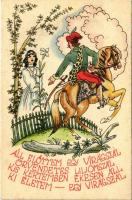 Áll előttem egy virágszál... / Hungarian folklore art postcard, irredenta propaganda (EK)